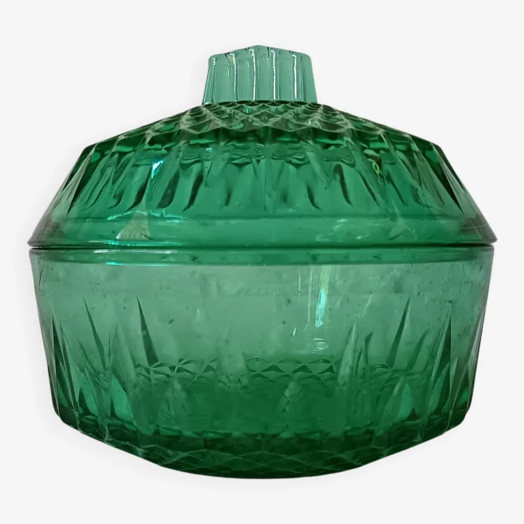 sucrier vintage verre vert emeraude arcoroc