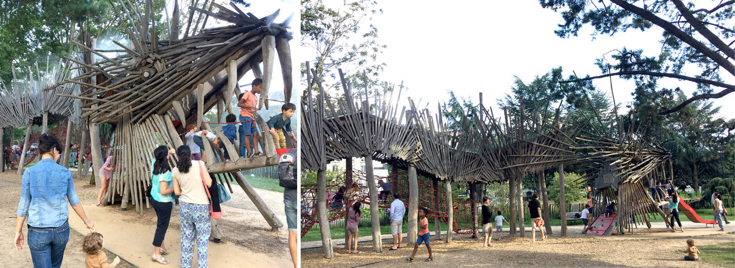 Le dragon en bois, aire de jeu au square Mercoeur à Nantes