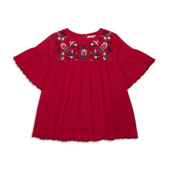 Mode fille blouse brodee rouge