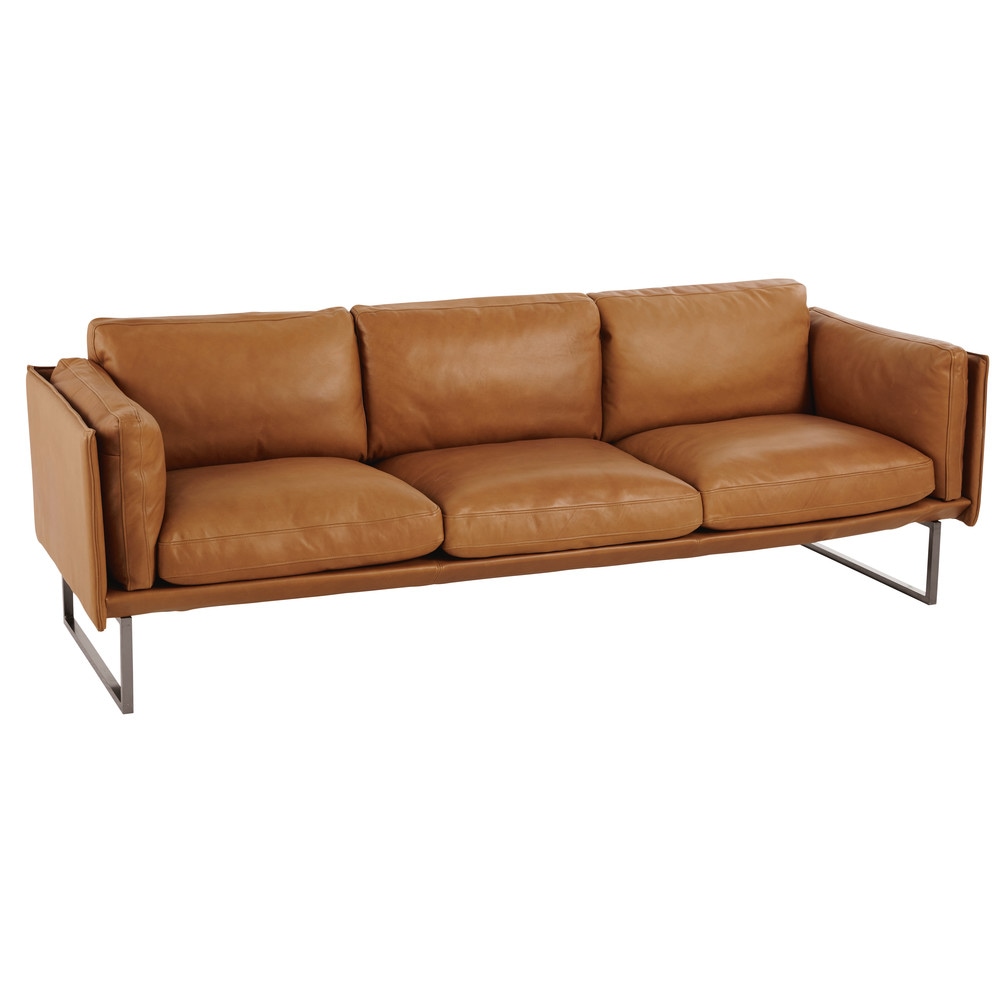 Deco industrielle canape places en cuir cognac