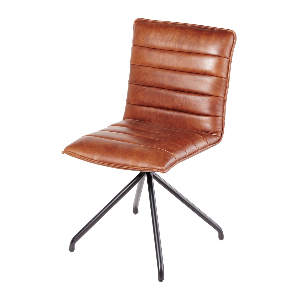 Deco industrielle chaise en cuir marron