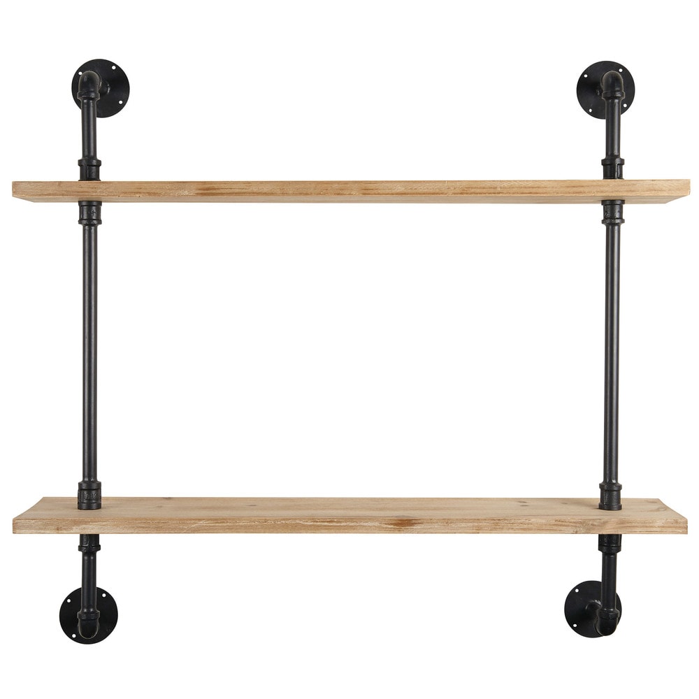 Deco industrielle etagere en sapin et metal noir neva