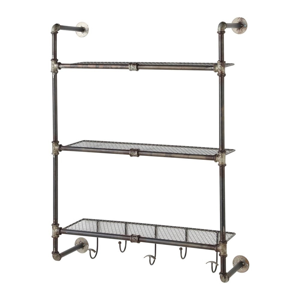 Deco industrielle etagere murale en metal effet vieilli