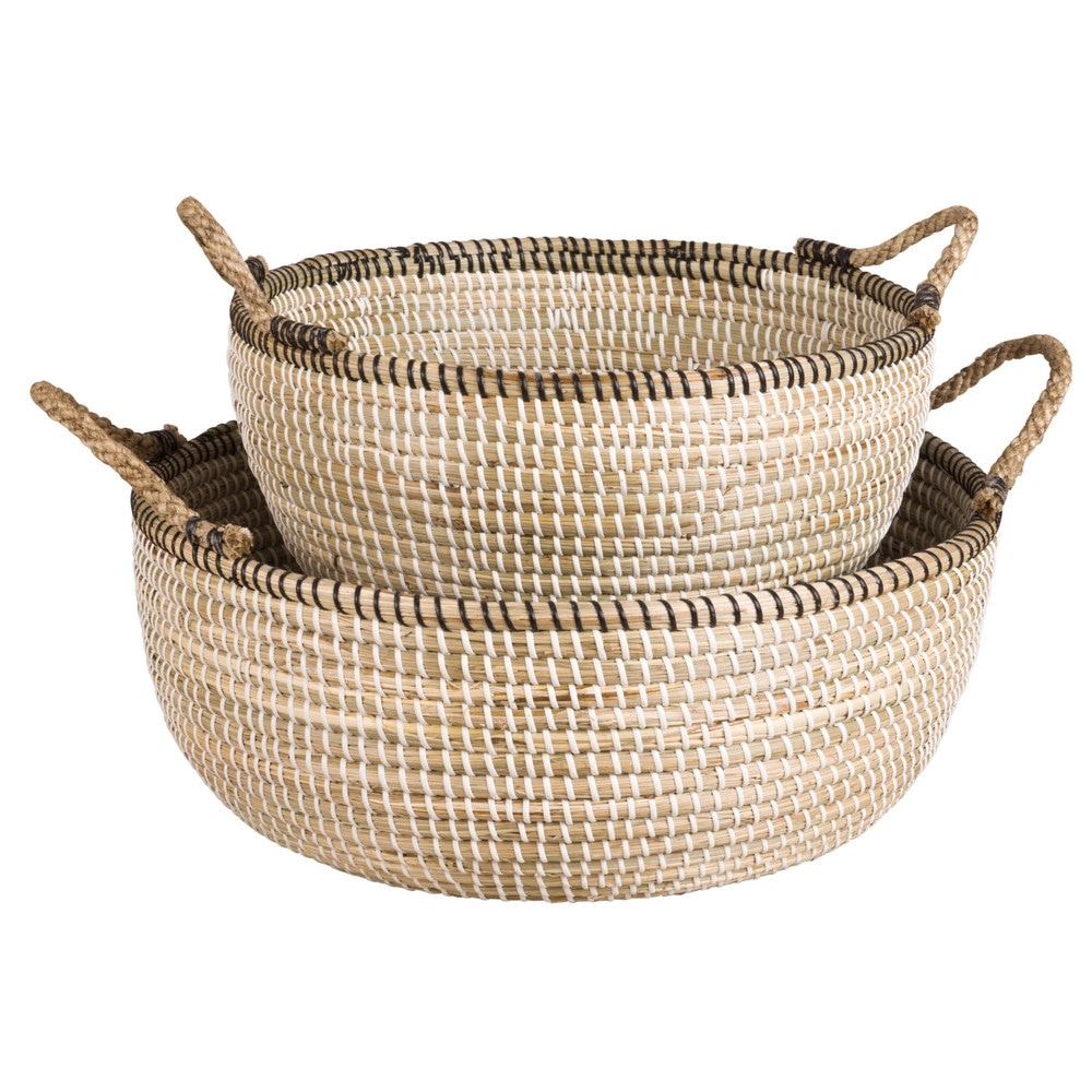 Paniers en fibre vegetale noire et blanche