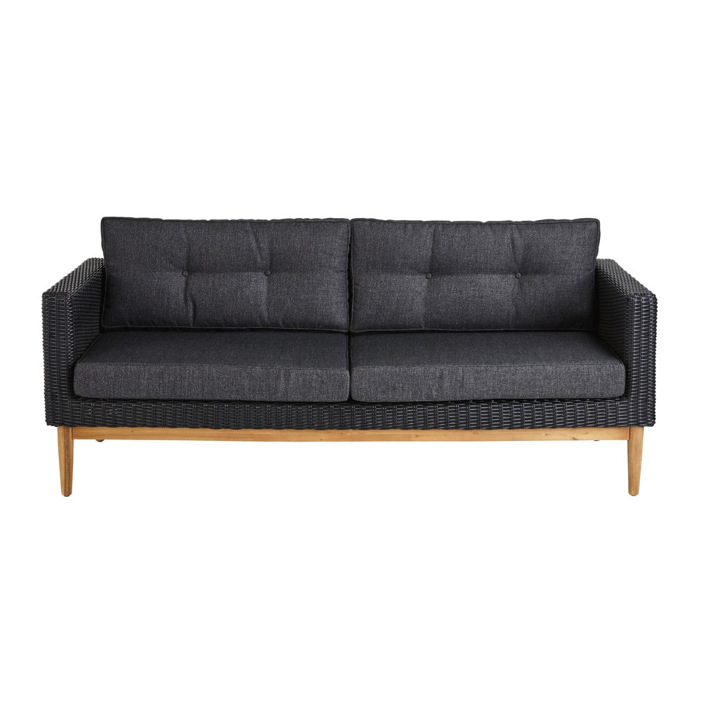 Canape de jardin places en resine tressee noire