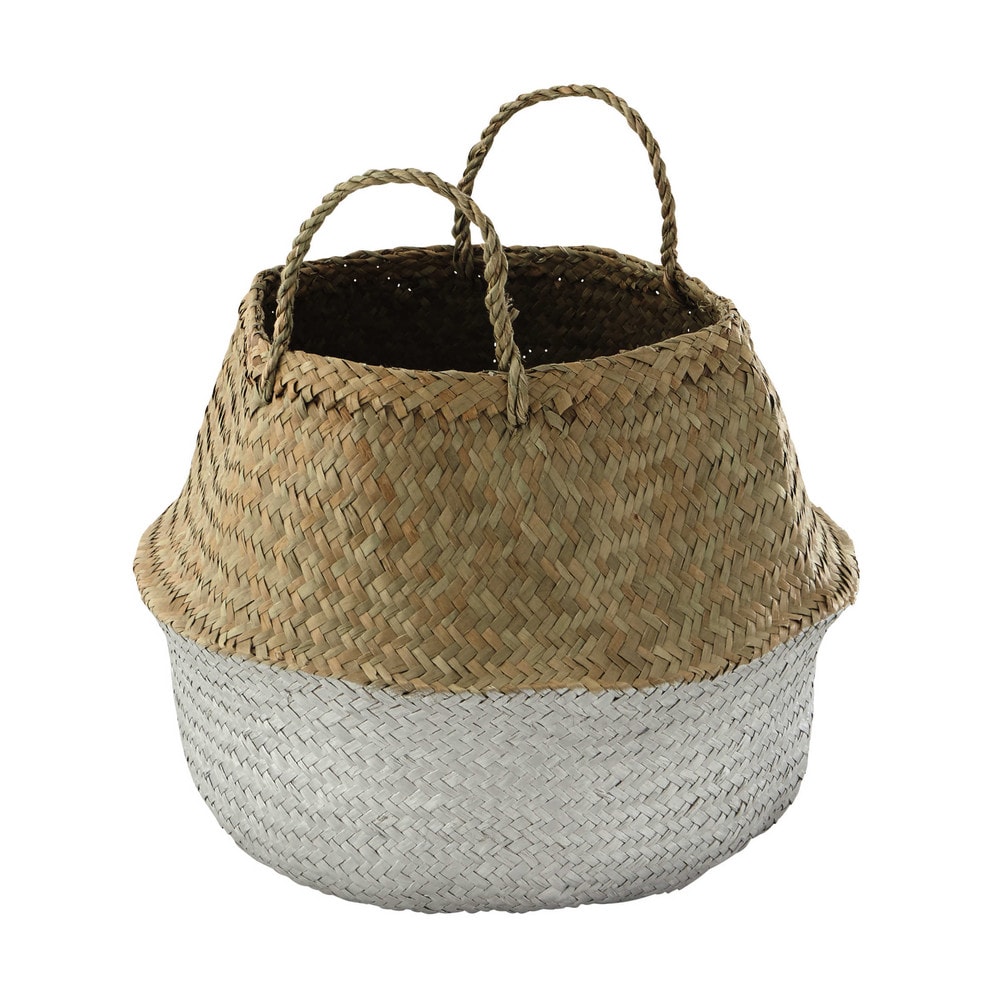 Panier thailandais en fibre vegetale argentee