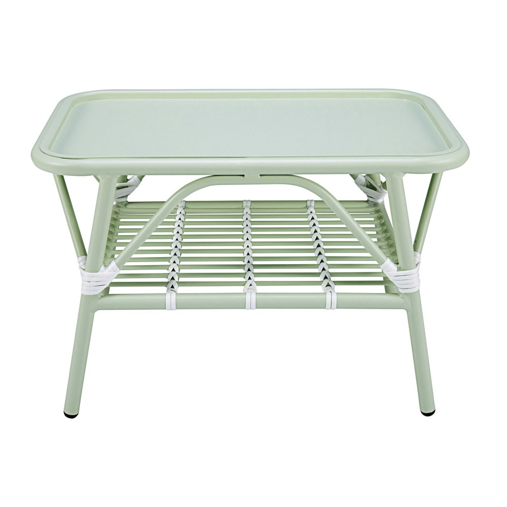 Table basse de jardin en aluminium vert clair et blanc