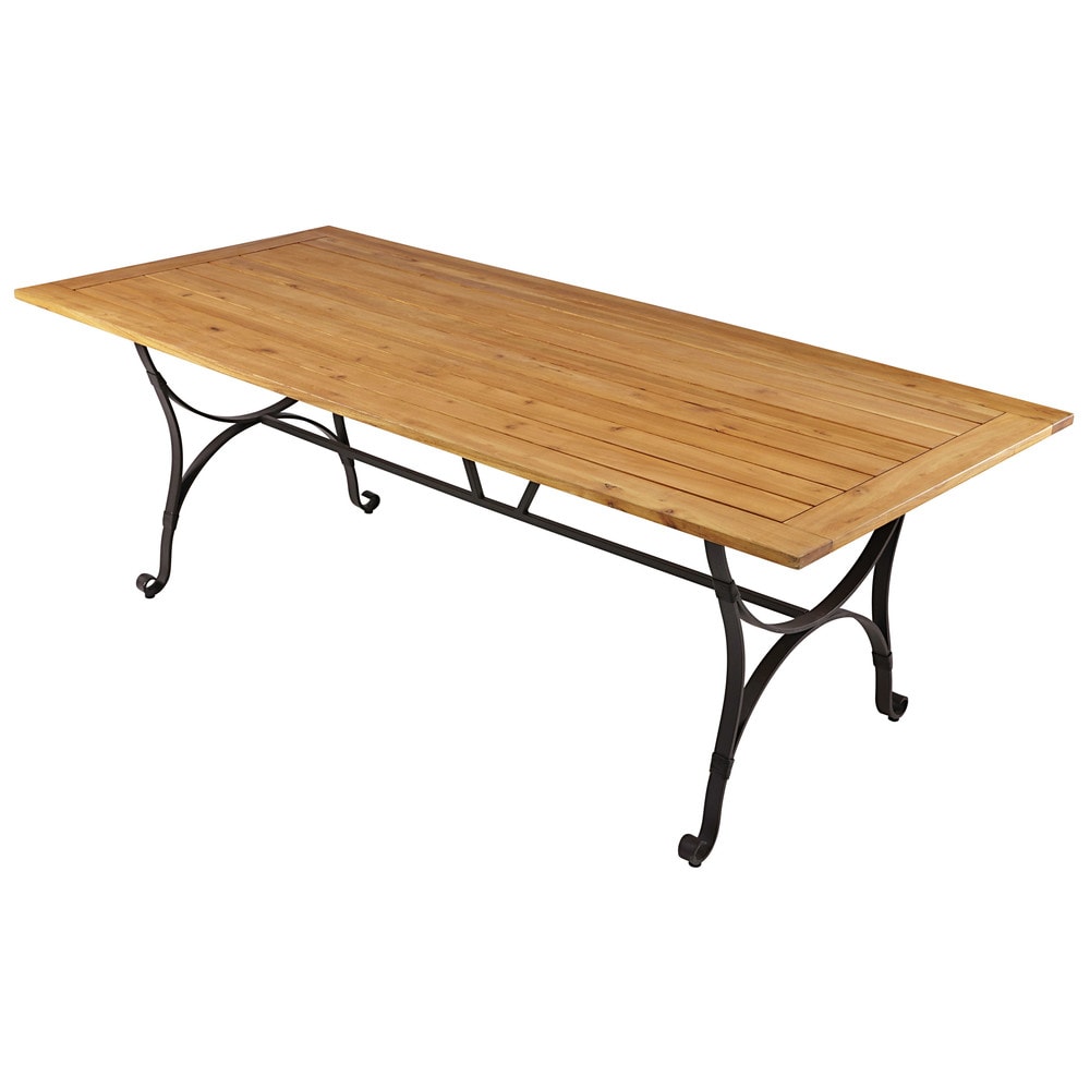 Table de jardin en robinier massif et metal brun fonce personnes