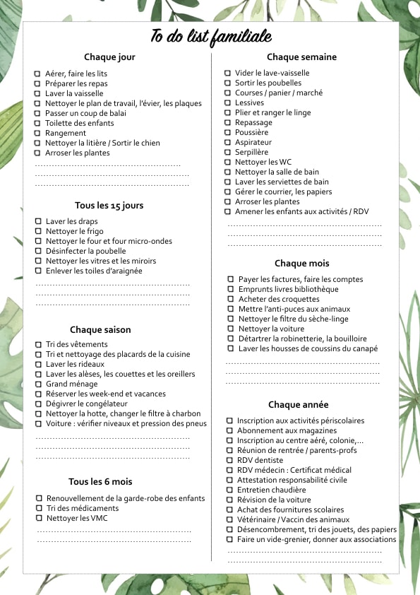 La to do list familiale à imprimer - Organisation et planning des tâches de la famille - Blog lifestyle