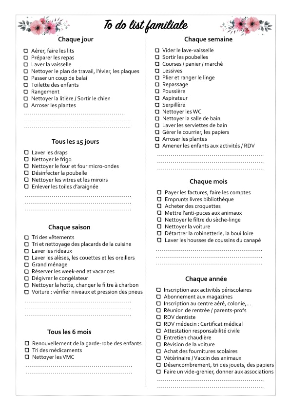 La to do list familiale à imprimer - Organisation et planning des tâches de la famille - Blog lifestyle
