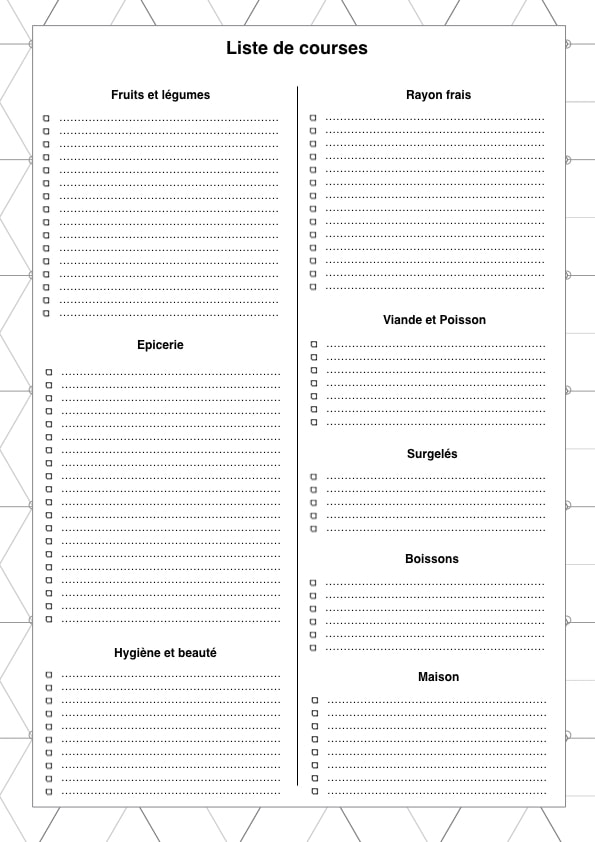 Liste de courses à imprimer