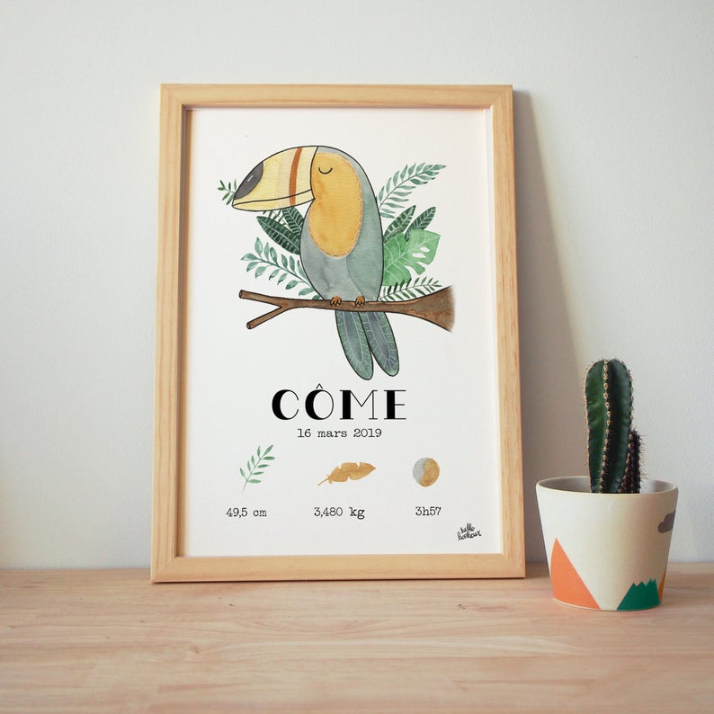 Affiche naissance aquarelle toucan