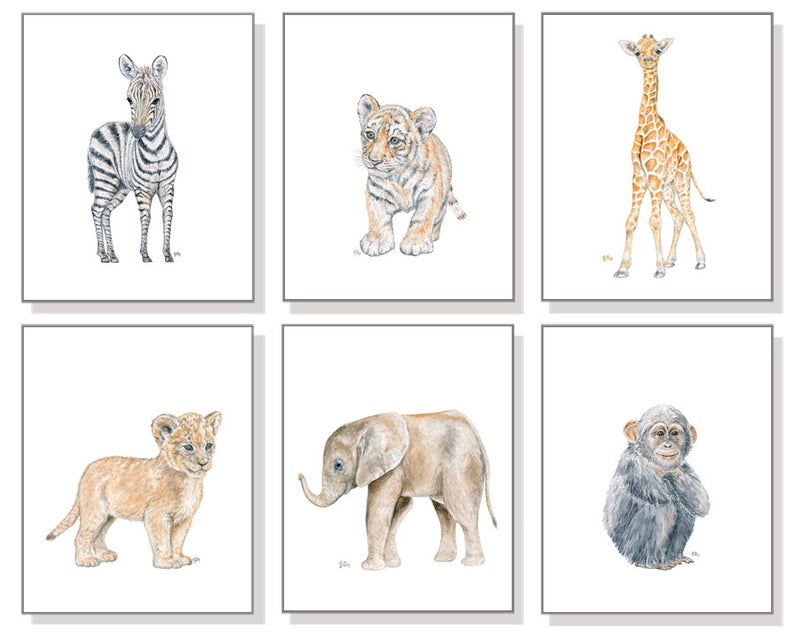 Affiches bebes animaux aquarelle