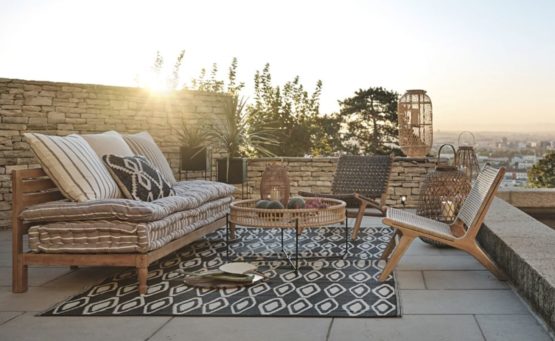 Banquette de jardin places en acacia massif vieilli