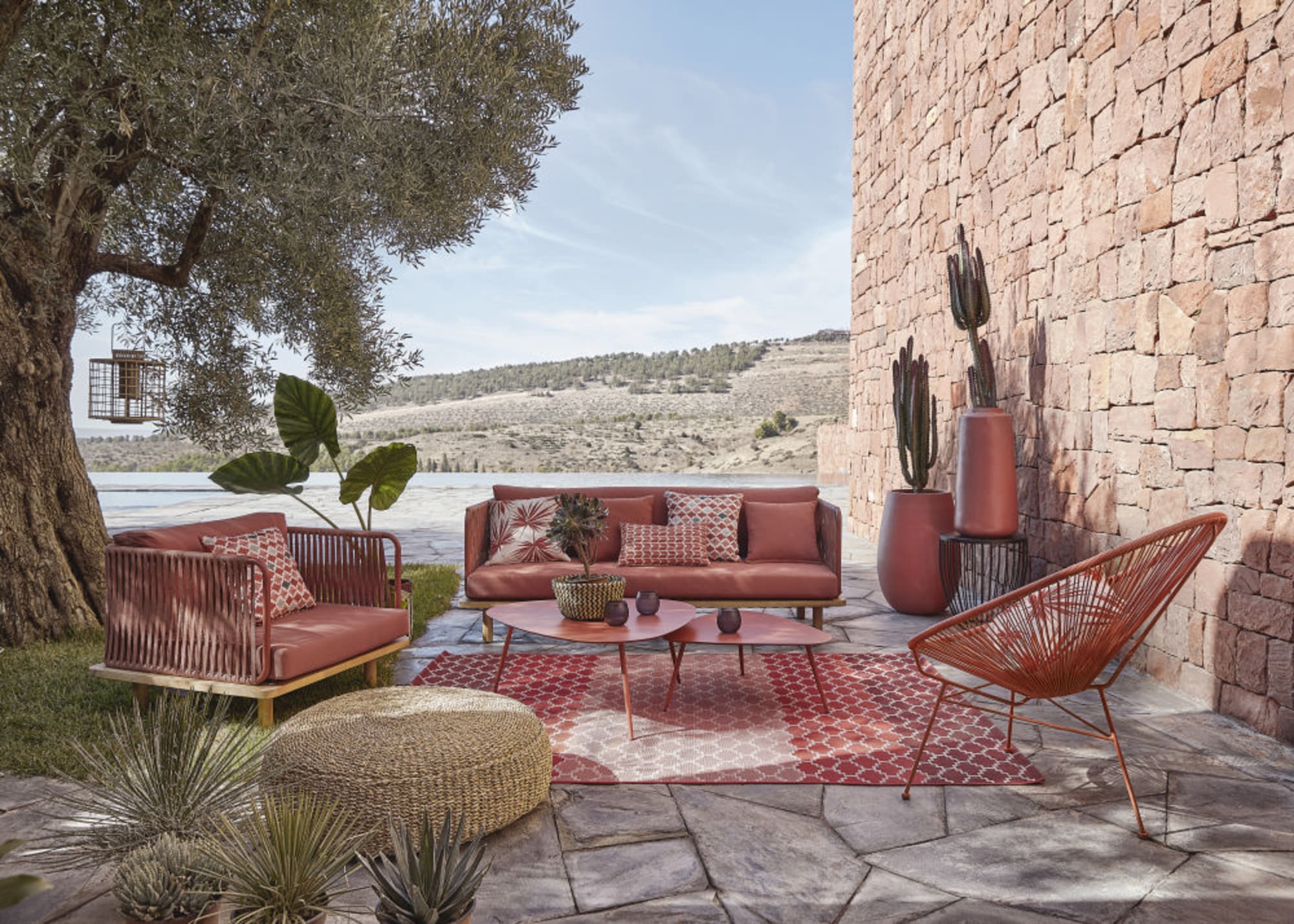 Canape de jardin maisons du monde en corde tressee terracotta