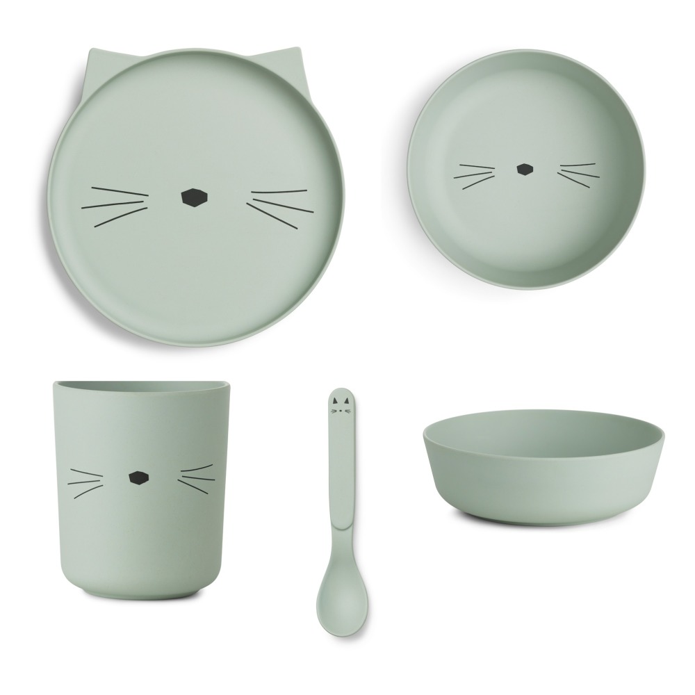 set vaisselle en bambou chat set de