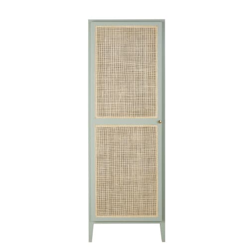 armoire bonnetiere verte et cannage en rotin