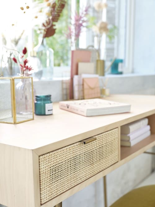 bureau tiroirs cannage en rotin