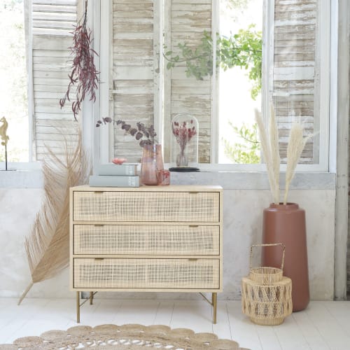 commode tiroirs cannage en rotin