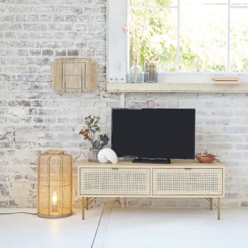 meuble tv portes cannage en rotin
