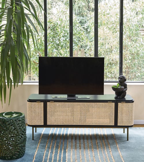 meuble tv portes cannage en rotin