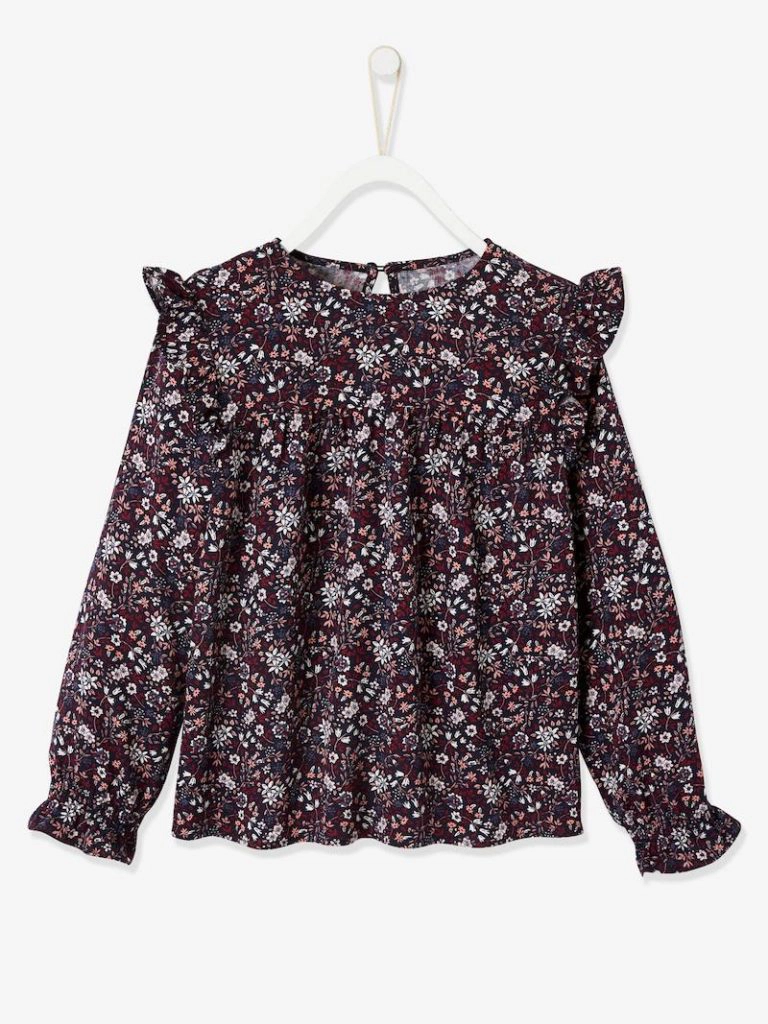 blouse fleurie fille manches volantees