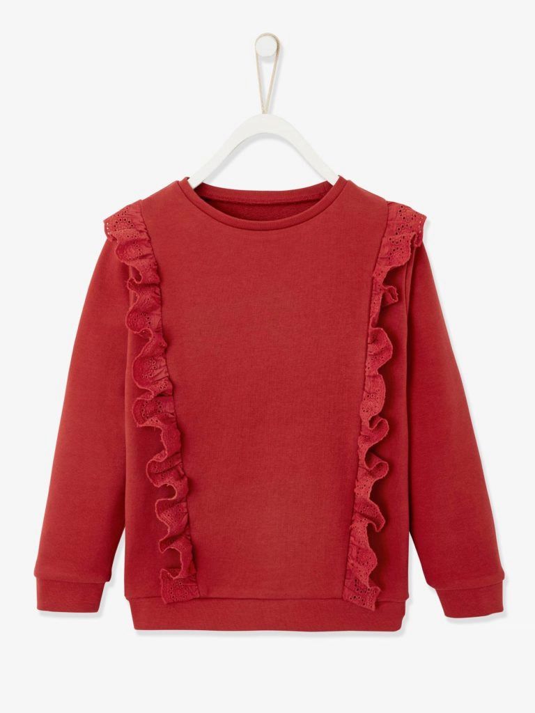 sweat fille a volants en broderie anglaise