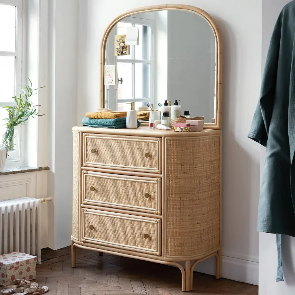 commode rotin miroir