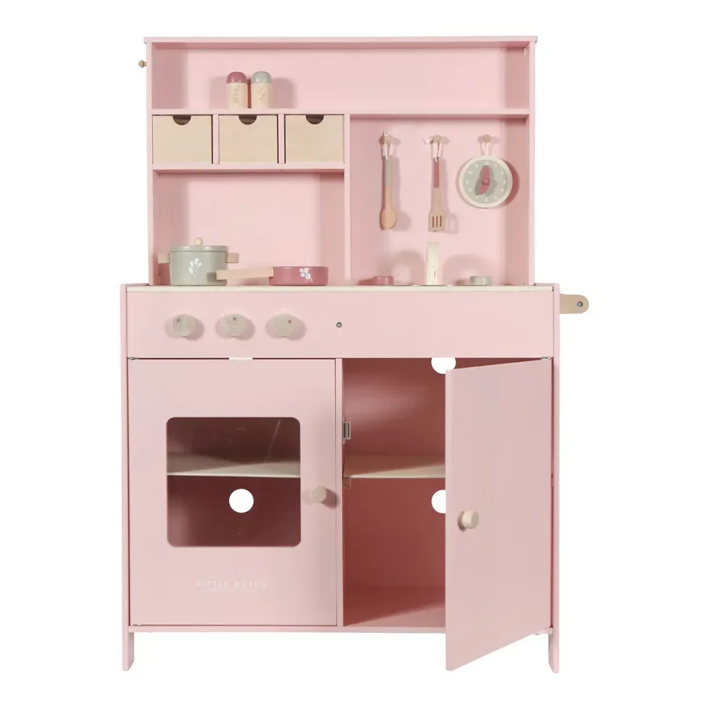 cuisine en bois enfant rose