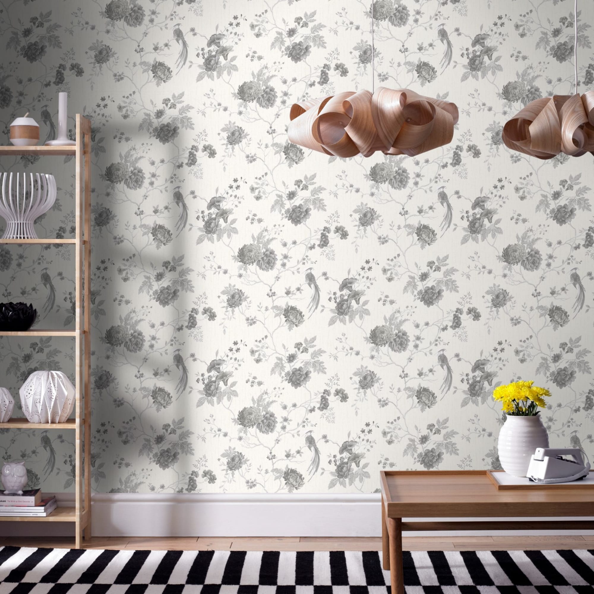 papier peint intisse brillant exotica ecru argent xcm