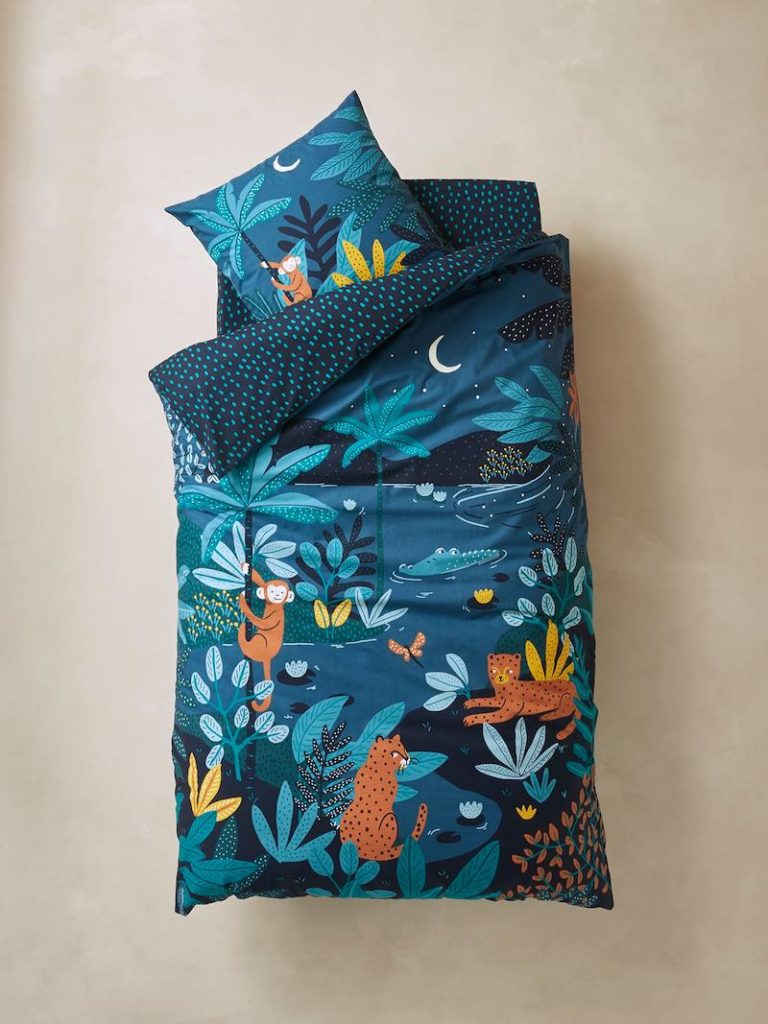 parure housse de couette taie doreiller enfant jungle night oeko tex