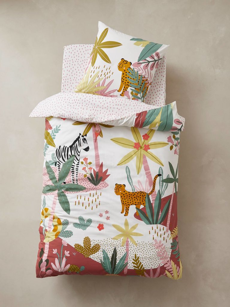 parure housse de couette taie doreiller enfant pink jungle oeko tex