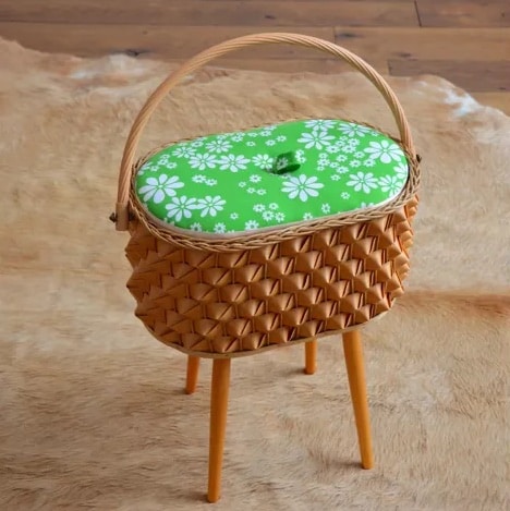 panier rotin couture tricot vintage