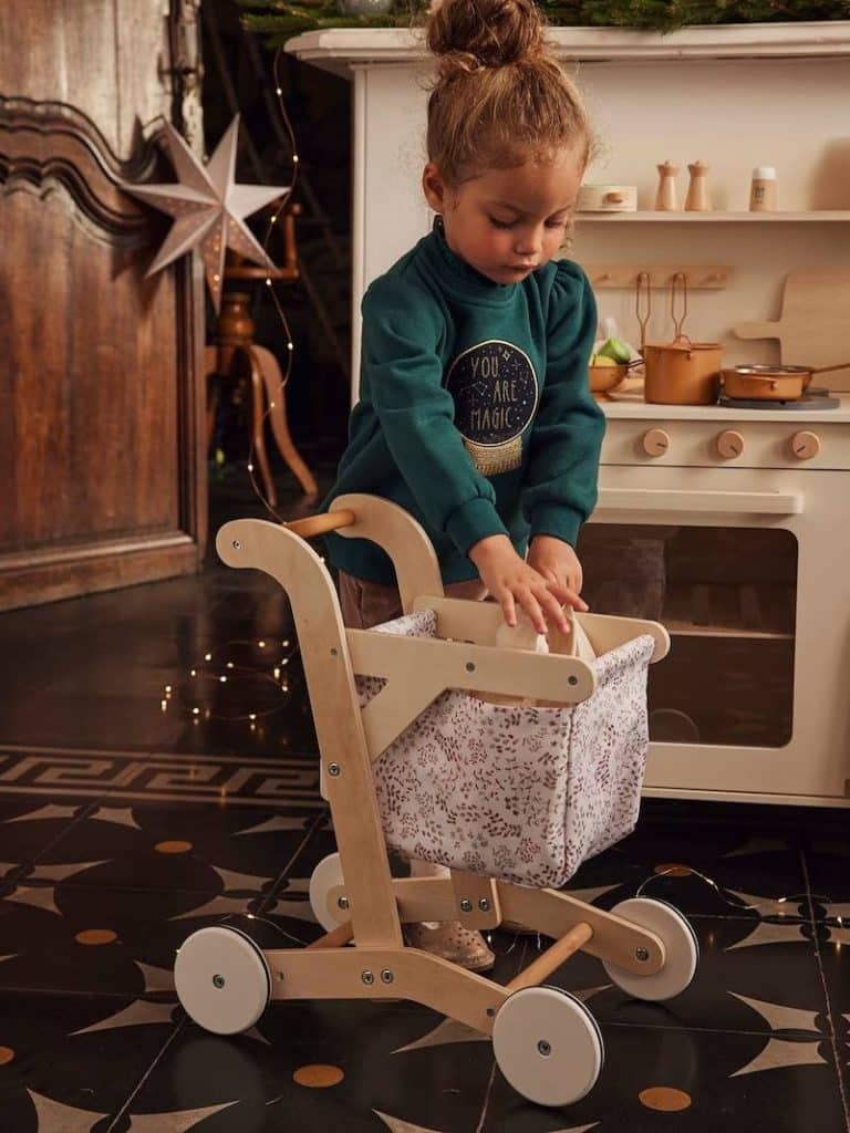 px chariot de courses en tissu et bois fsc