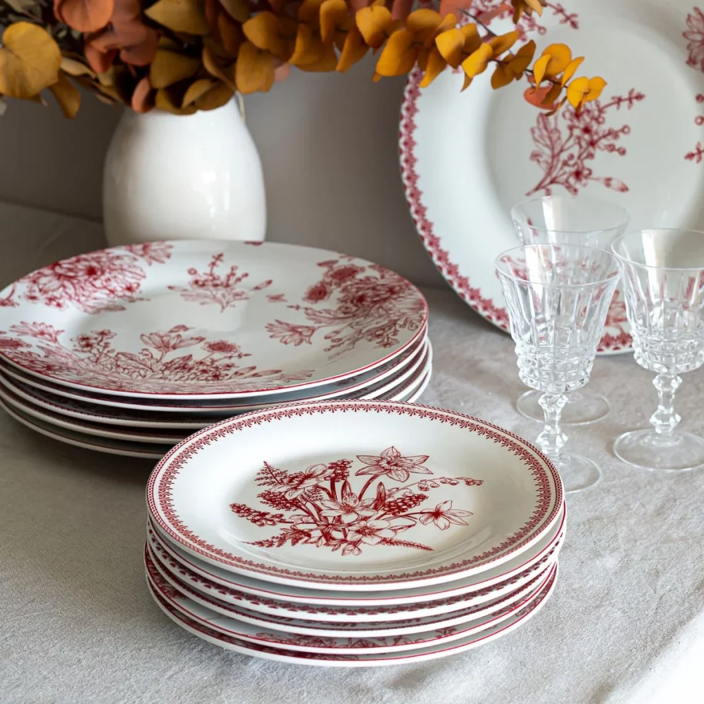 service assiettes vintage fleurs