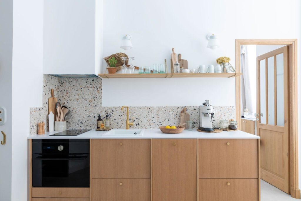 cuisine bois credence terrazzo inspiration cuisine ikea plum