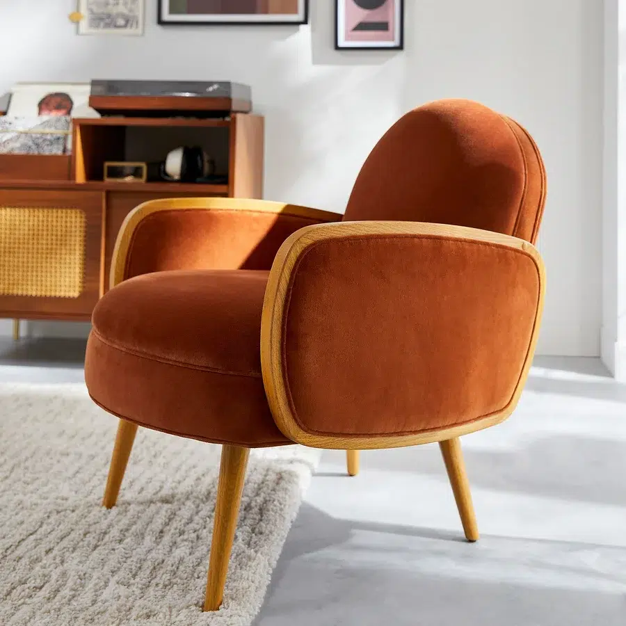 fauteuil vintage velours ocre