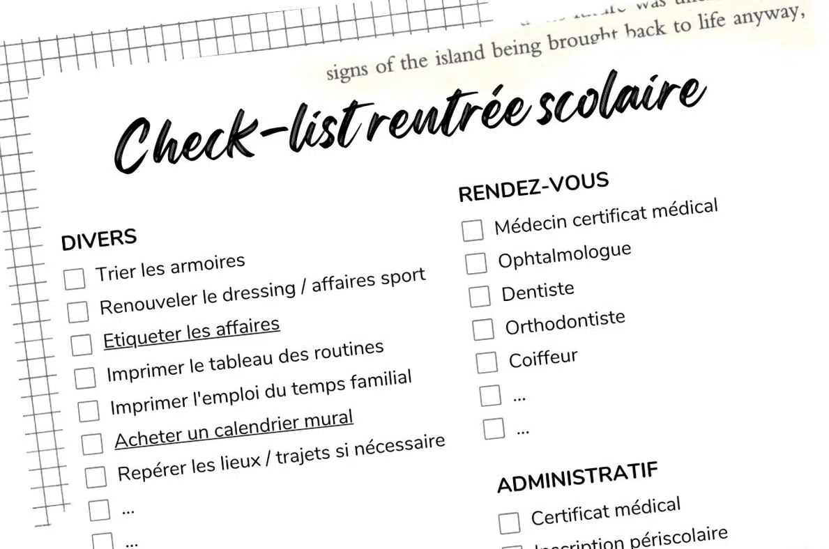 to do list rentree scolaire septembre