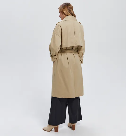 trench long femme beige