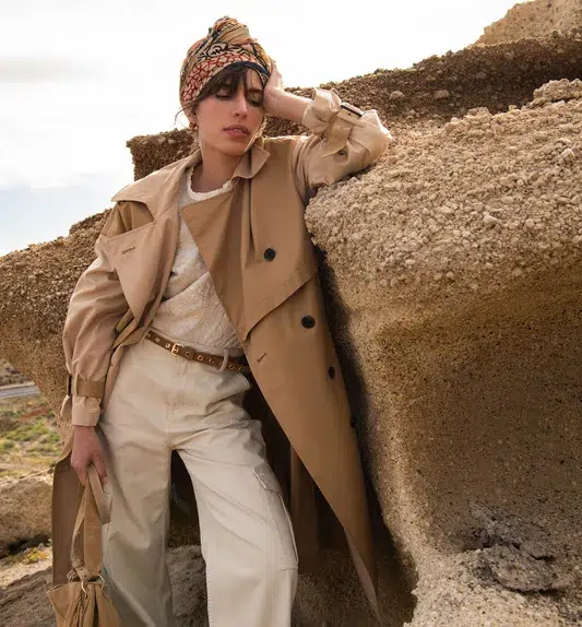 trench long femme beige