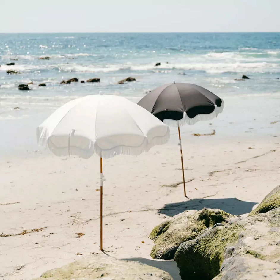 parasol vintage franges blanc noir