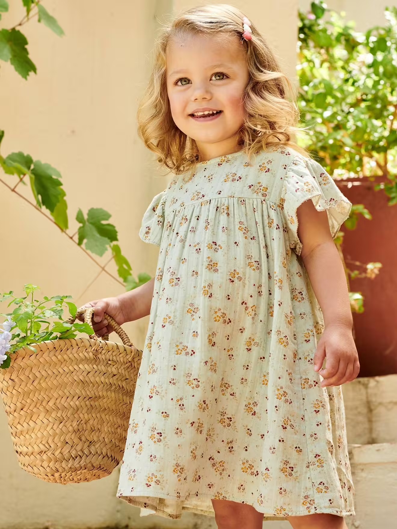 robe fille en gaze de coton imprimee manches papillon