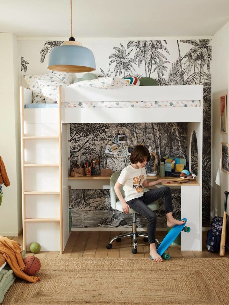 lit mezzanine avec bureau et rangement vertbaudet