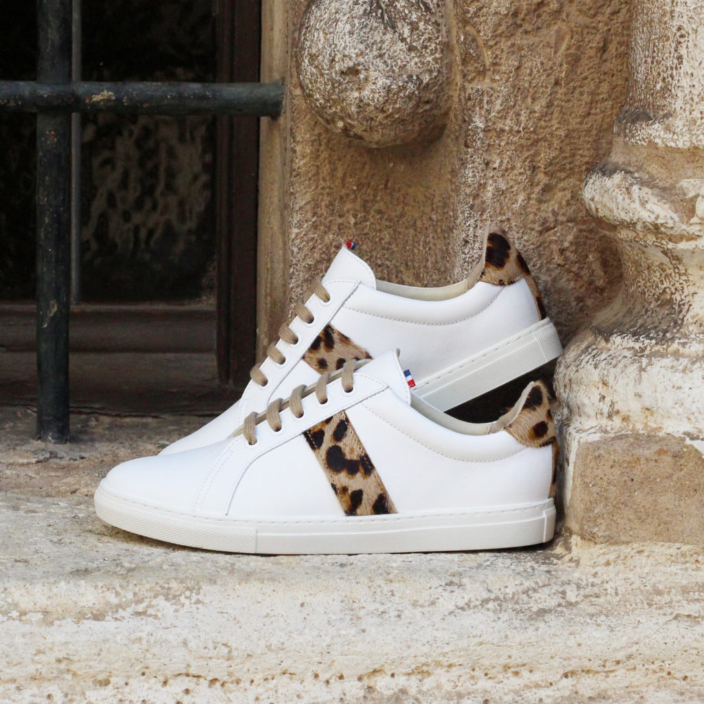 baskets leopard made in france cuir blanc cuir imprime leopard e