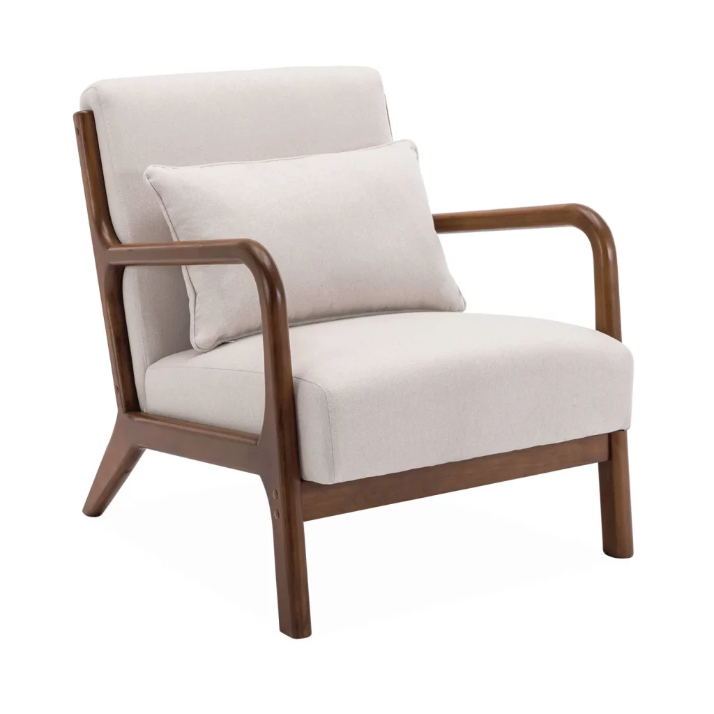 fauteuil tissu vintage bois noyer