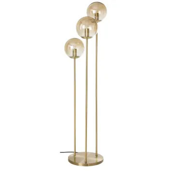 lampadaire globes en verre ambre et metal dore h