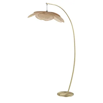 lampadaire arque en metal dore et abat jour petales en rotin h