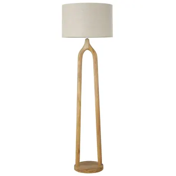 lampadaire en bois de manguier et abat jour en lin beige h