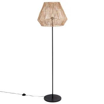 lampadaire metal noir et abat jour en jute tresse h