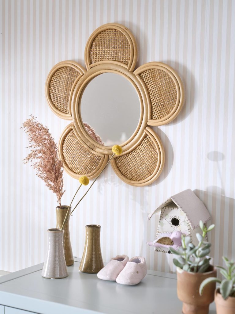 miroir rotin et cannage fleur